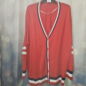 Red Button-Up Light Cardigan, Light Sweater